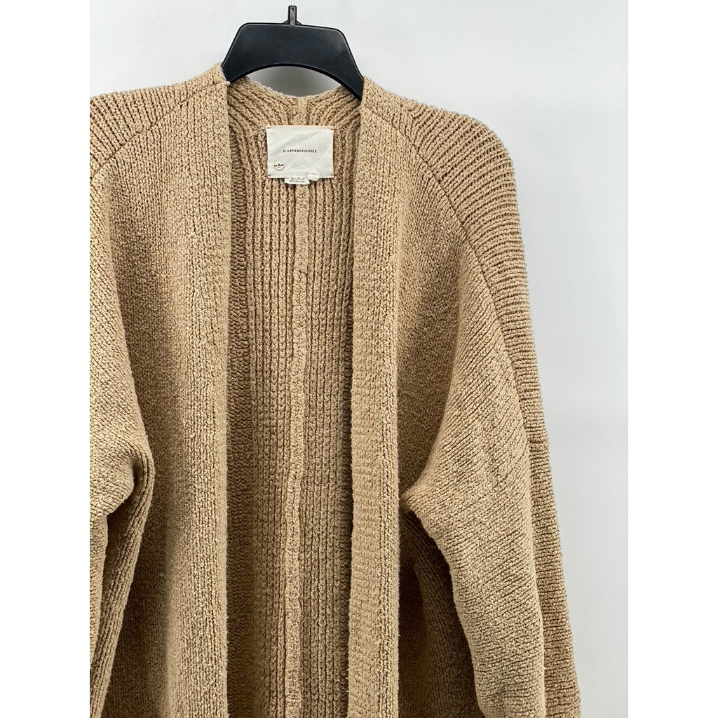 ANTHROPOLOGIE Women's Tan Knit Open-Front Long Sleeve Long Length Cardigan SZ S