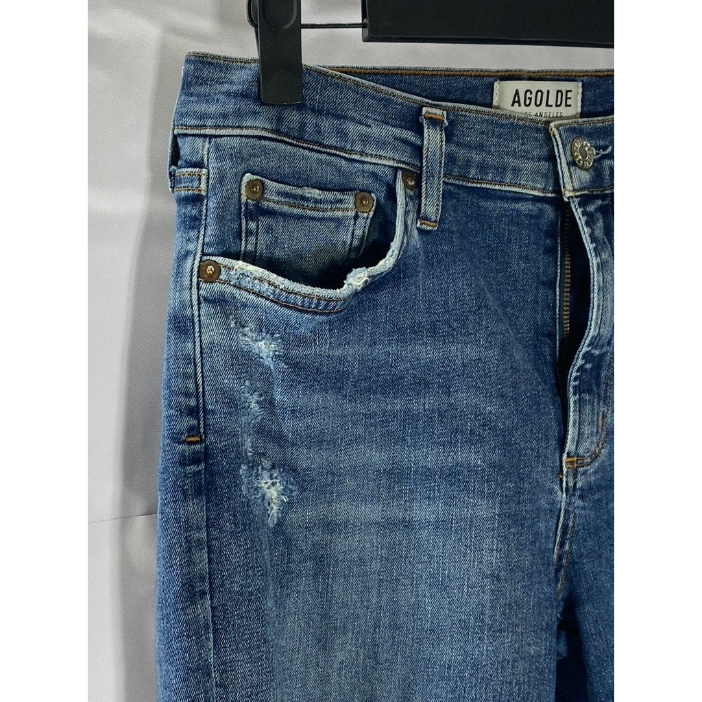 AGOLDE Women's Blue Denim Distressed High-Rise Sophie Skinny Cropped Jean SZ 30