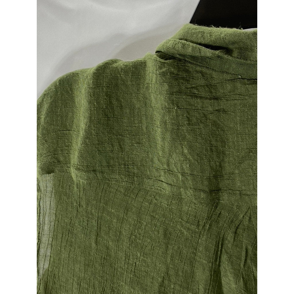 TAMARA H. Women's Olive Green Button-Up Sleeveless Sheer Top SZ S