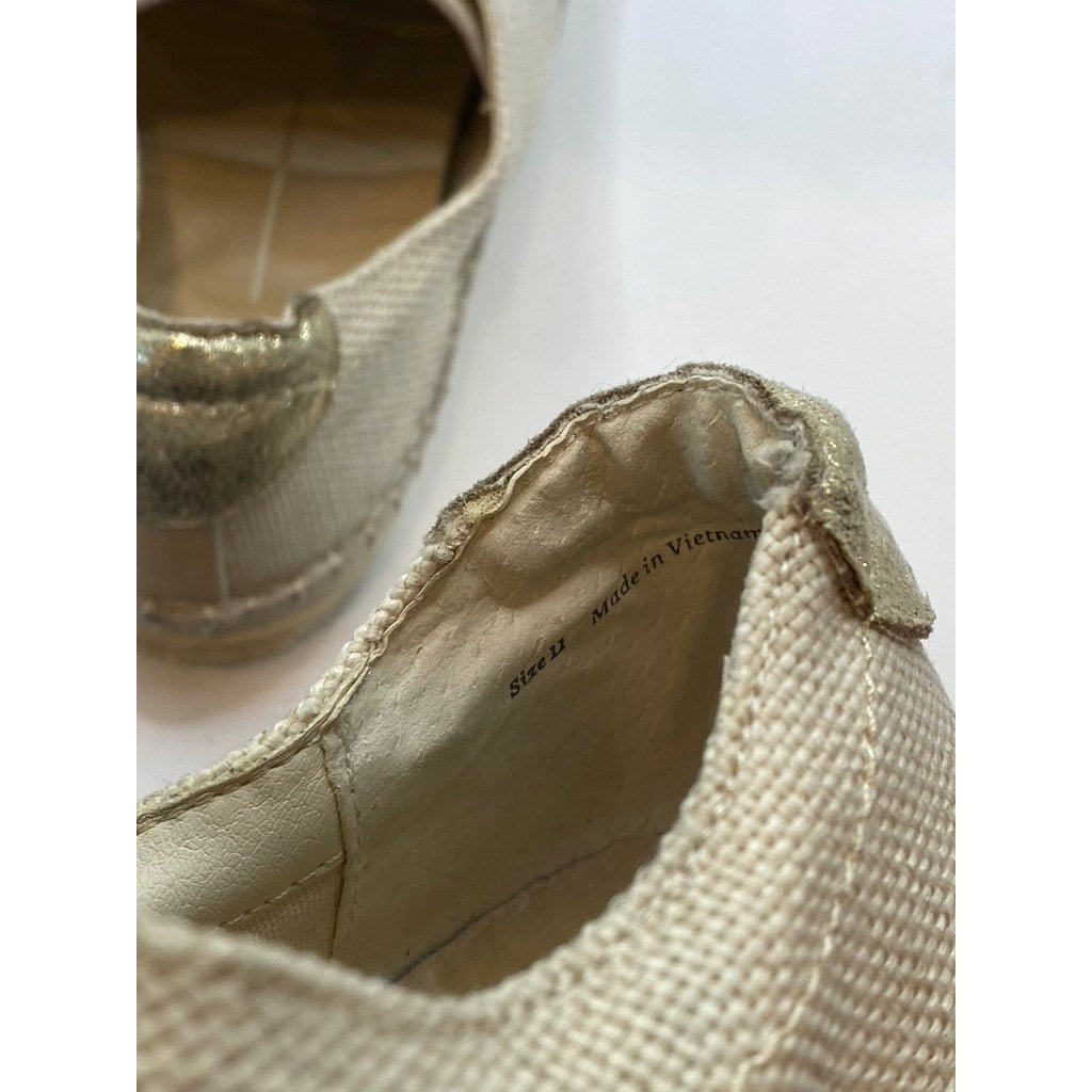 DOLCE VITA Women's White-Tan Contrast Stitch Round-Toe Lace-Up Sneakers SZ 11