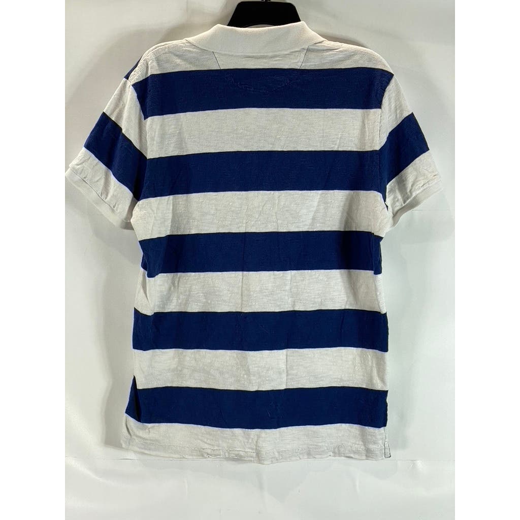 AMERICAN EAGLE OUTFITTERS Men's Navy/White Athletic-Fit Striped Polo Shirt SZ L