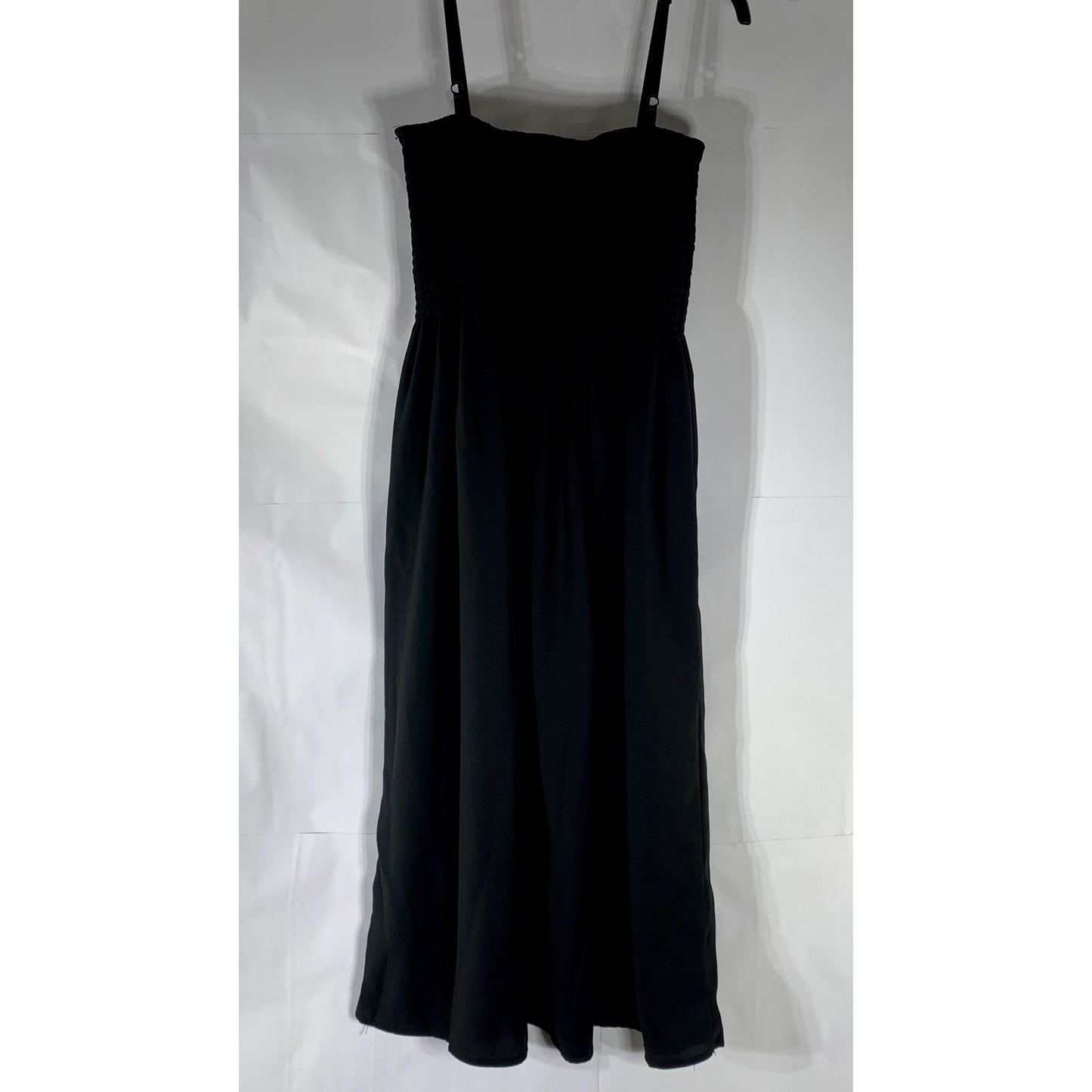 UNBRANDED Women’s Black Solid Smocked Adjustable Strap Midi A-Line Dress SZ XL