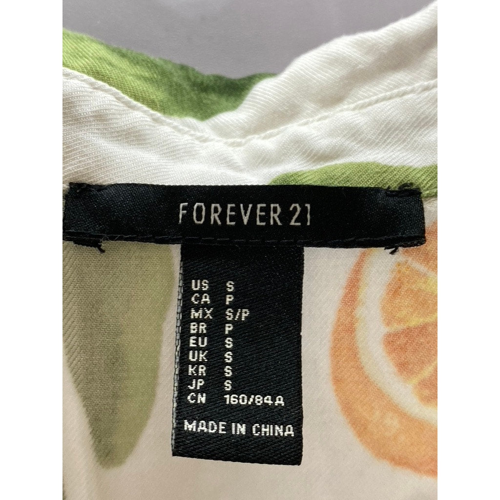 FOREVER 21 Women's Off-White Tropical Button-Up Pocket Short Sleeve Top SZ S