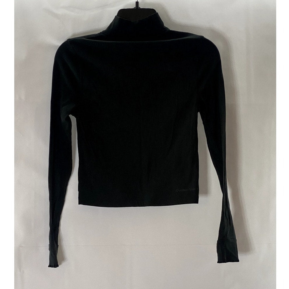 OUTDOOR VOICES Women's Black Rib Long Sleeve Pullover Turtleneck Top SZ S