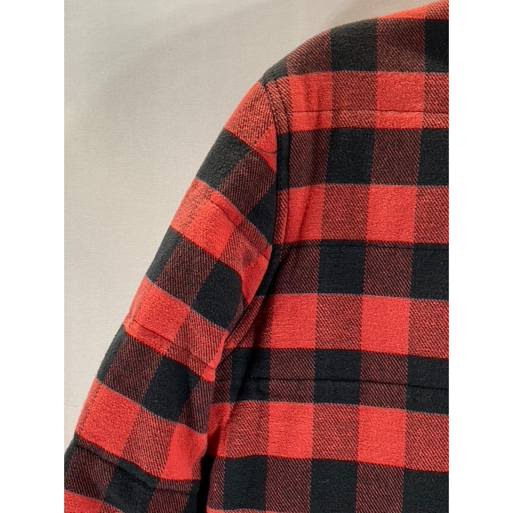 BRIXTON Men's Red/Black Plaid Cass Corduroy-Collar Snap-Button Jacket SZ S