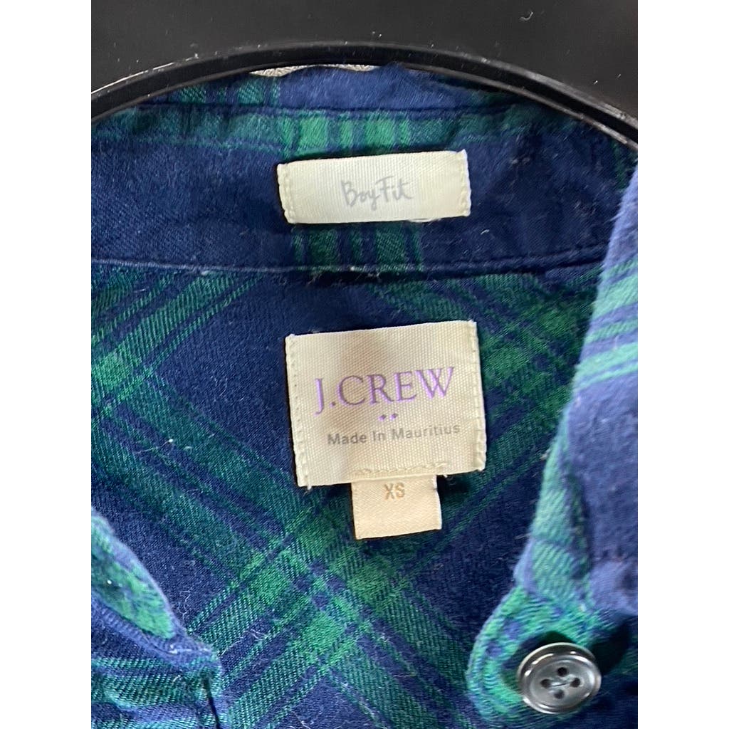 J. CREW Women's Green/Blue Plaid Boyfit Button-Up Long Sleeve Top SZ XS