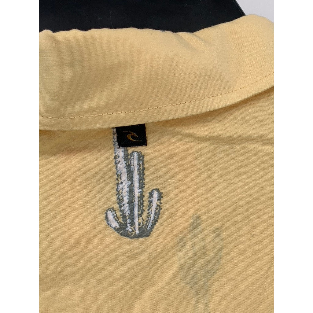 RIPCURL Men's Yellow Cactus Print Amigos Short Sleeve Button-Up Shirt SZ L