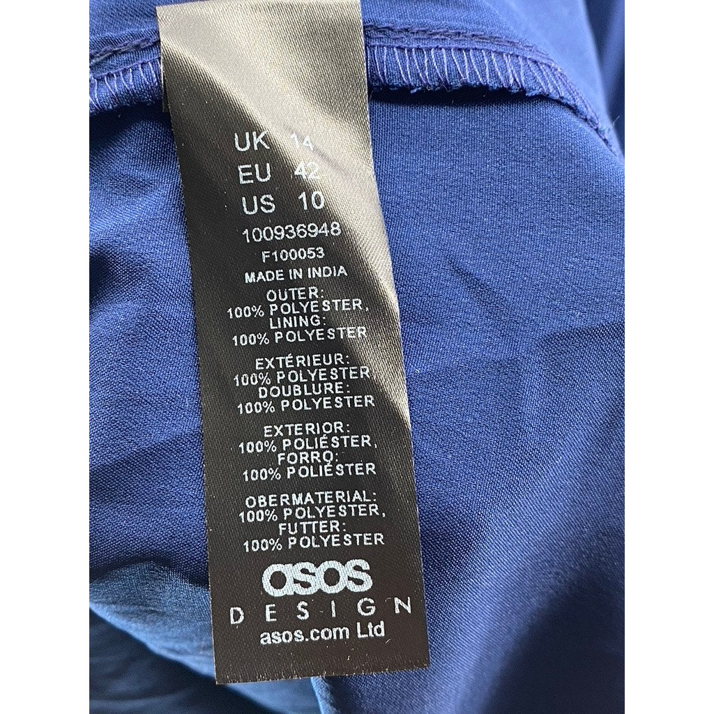 ASOS DESIGN Women's Dark Blue V-Neck Tie-Waist Pleated Midi Dress SZ 10