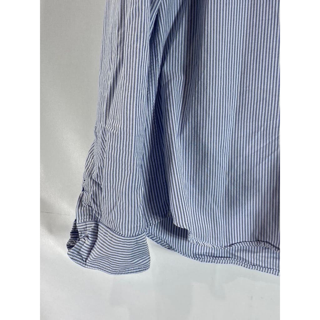 J.CREW Men's Blue/White Striped Slim-Fit Oxford Button-Up Long Sleeve Shirt SZXL