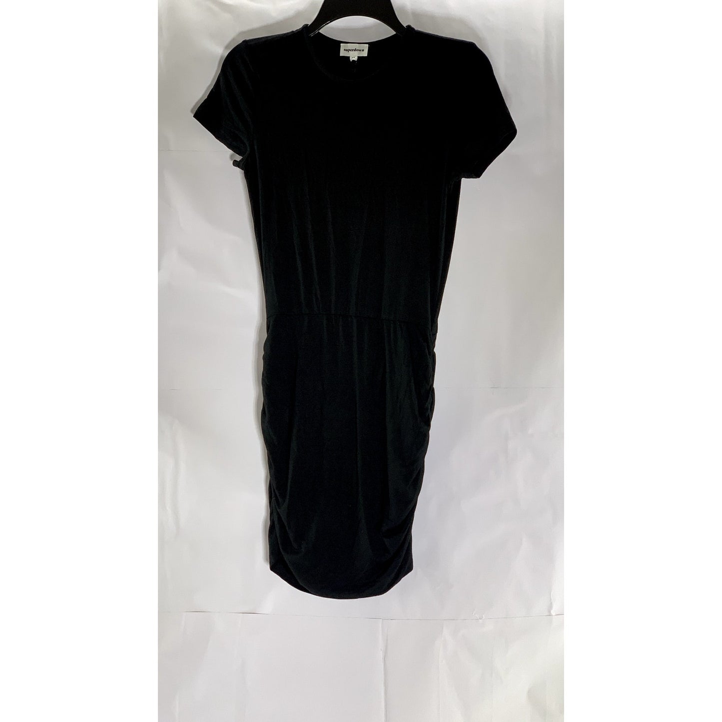 SUPERDOWN Women's Black Darlah Crewneck Ruched Short Sleeve Mini Dress SZ XS