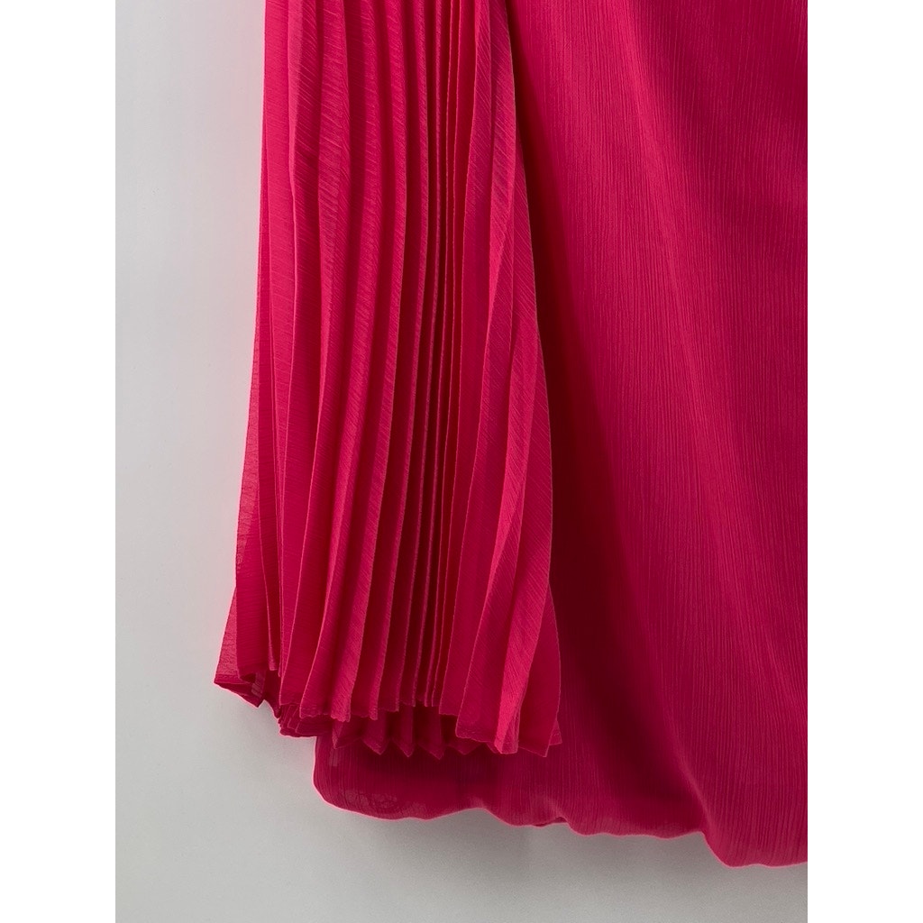 ALFANI Women's Pink Scoop-Neck Pleated Sheer Long Sleeve Bubble-Hem Top SZ 8