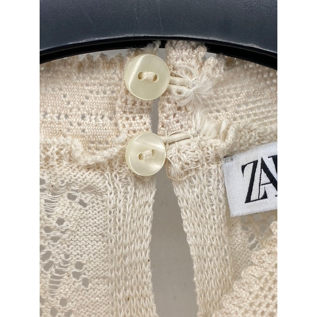 ZARA Women's Beige Knit Floral Sleeveless Pullover Top SZ S