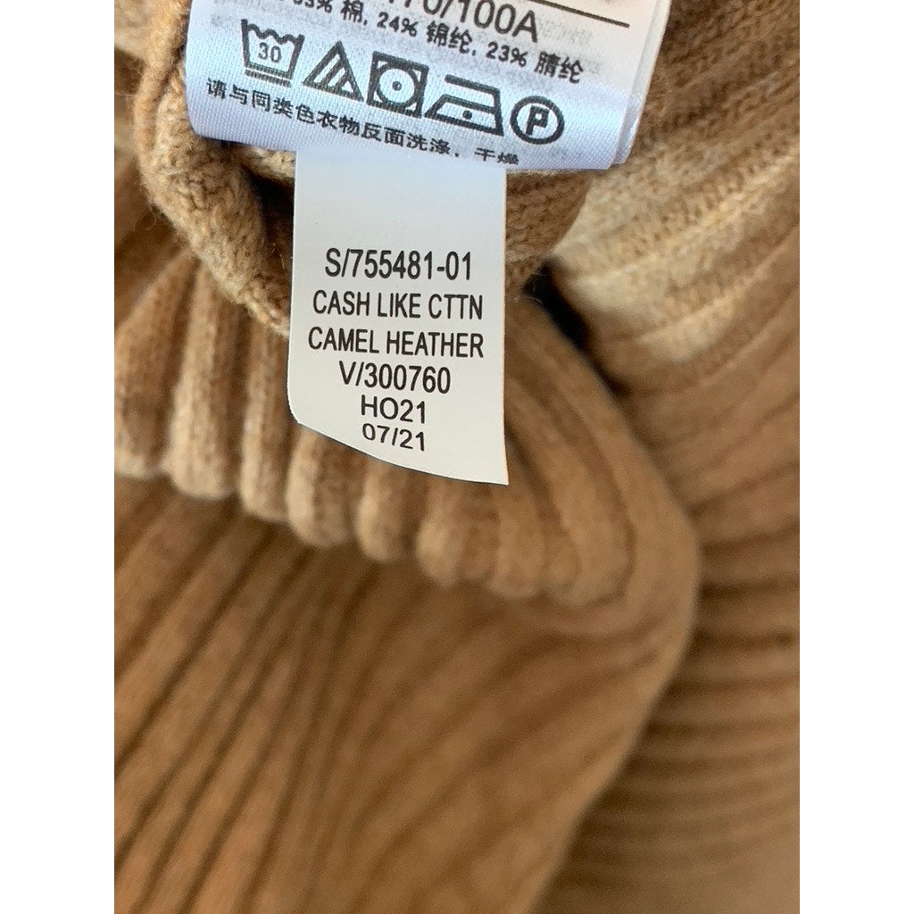 GAP Women's Camel Heather Cash Like Cotton Ribbed Knee Length Sweater Skirt SZ L