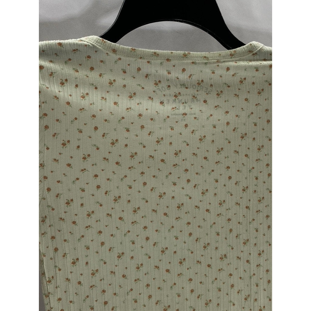 AEROPOSTALE Women's White Rose Print Seriously Soft Crewneck Shrunken Tee SZ XS