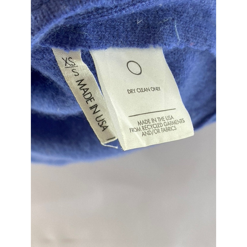 REFORMATION Women's Blue Cropped 3/4 Sleeve Scoop Neck Sweater SZ XS/S