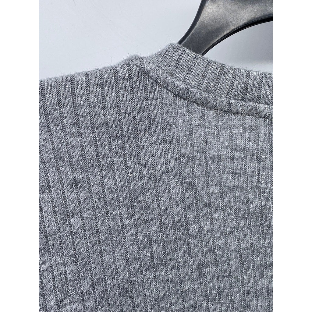 AERIE Women’s Heather Gray Ribbed Long Sleeve Button-Up Top SZ L