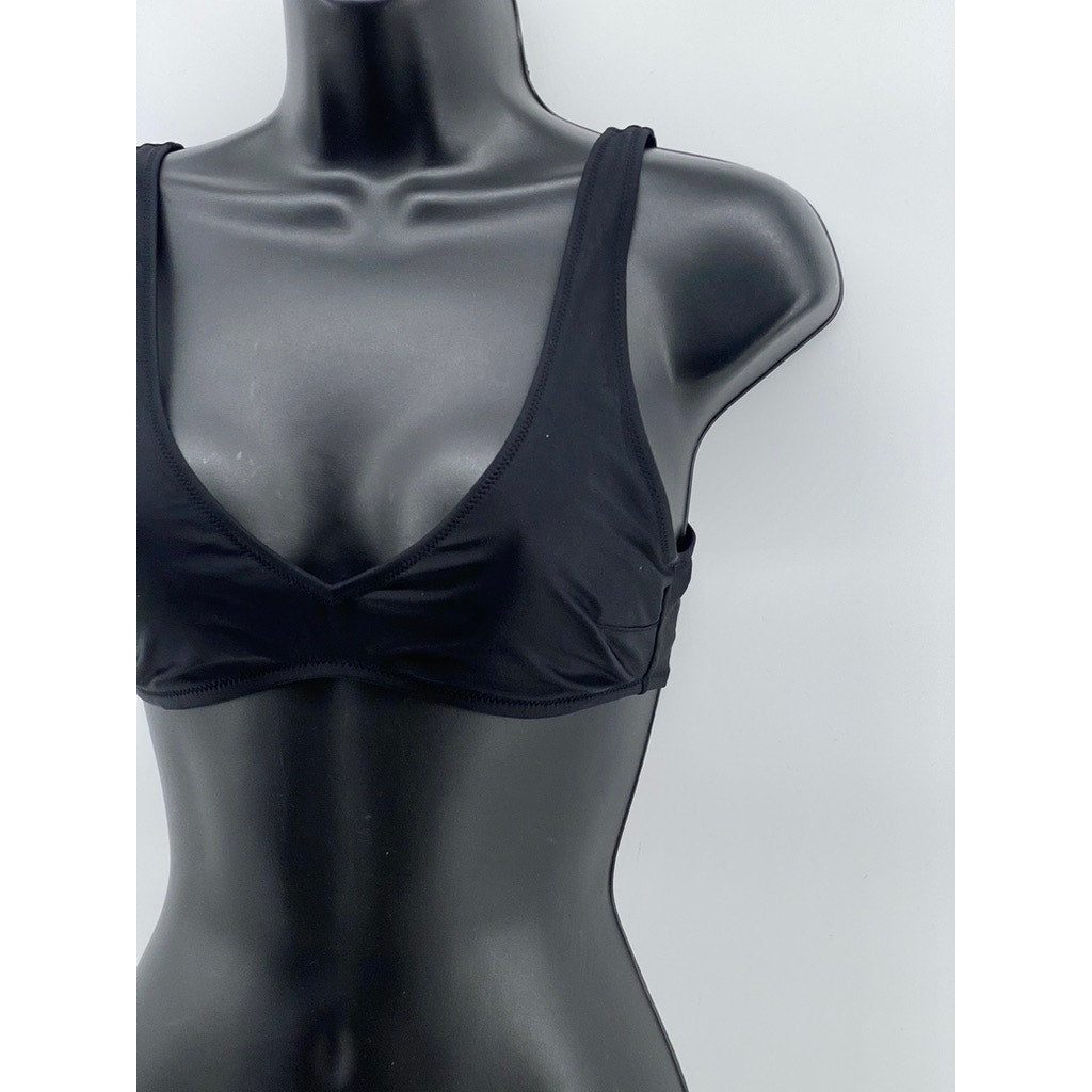 AERIE Women's Black Solid V-Neck Scoop Real Good Bikini Top SZ S