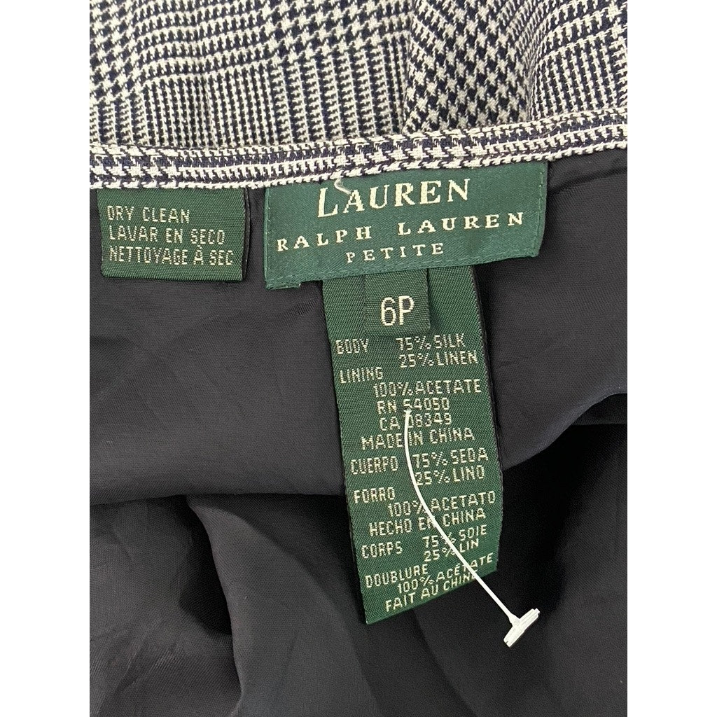 LAUREN RALPH LAUREN Women's Petite Vintage Black-White Plaid Wrap Skirt SZ 6P