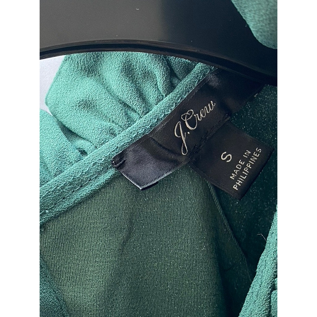 J.CREW Women's Dark Green Ruffle-Neck Long Sleeve 365 Crepe Top SZ S