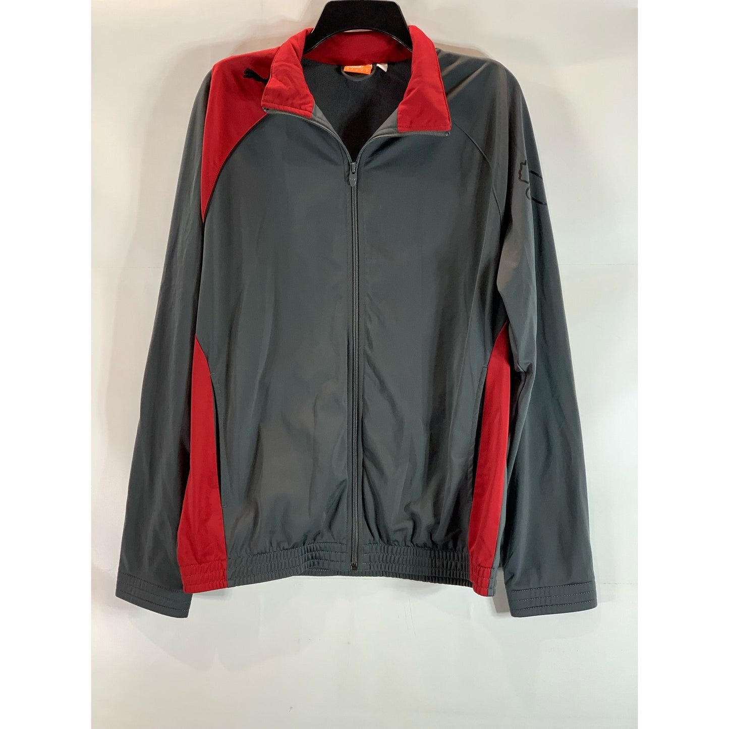 PUMA Men's Gray/Red Sport Lifestyle Regular-Fit Zip-Up Track Jacket SZ M
