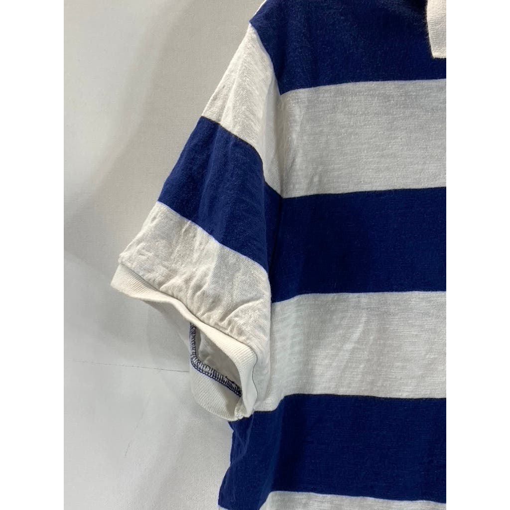 AMERICAN EAGLE OUTFITTERS Men's Navy/White Athletic-Fit Striped Polo Shirt SZ L
