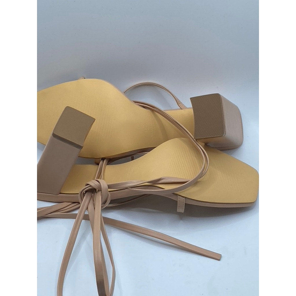 LULUS Women's Light Nude Square-Toe Gladiator Strappy Heels SZ 8.5