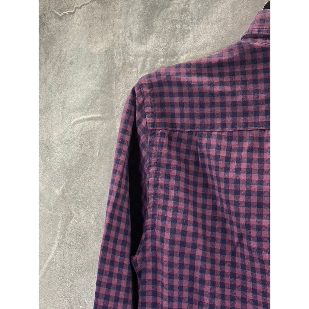 CLUB MONACO Men's Burgundy Gingham Slim-Fit Button-Up Long Sleeve Shirt SZ S