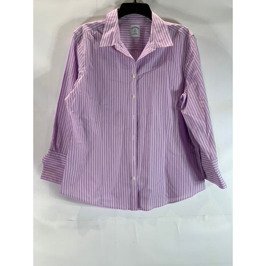 BROOKS BROTHER 346 Women's Purple Striped Fitted Non-Iron Button-Up Top SZ 16