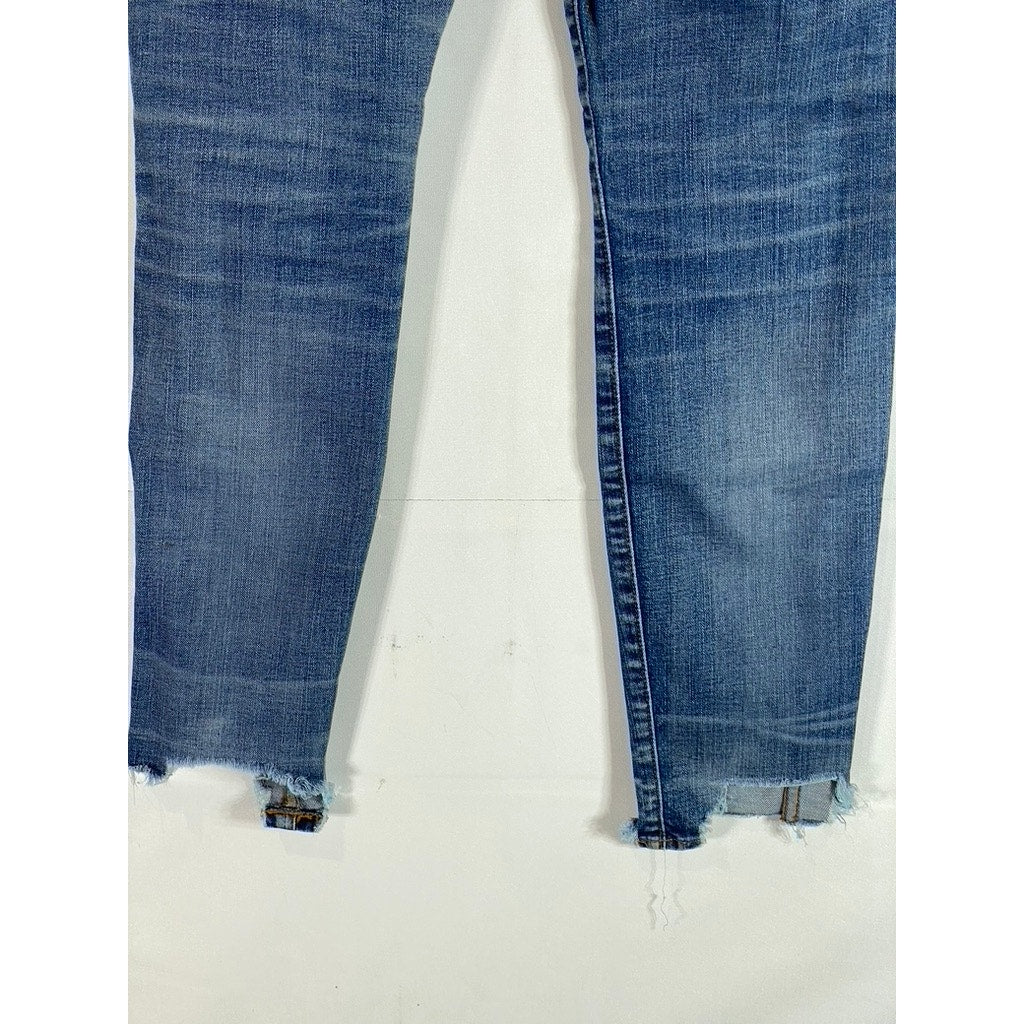 MADEWELL Women's Dark Blue 10" High-Rise Button-Fly Raw-Hem Skinny Jean SZ 27