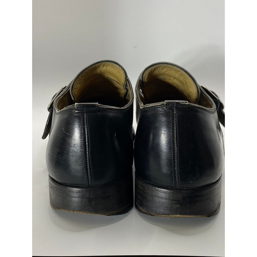 BARNEYS NEW YORK Men's Vintage Black Leather Round-Toe Monk Strap Loafer 8.5
