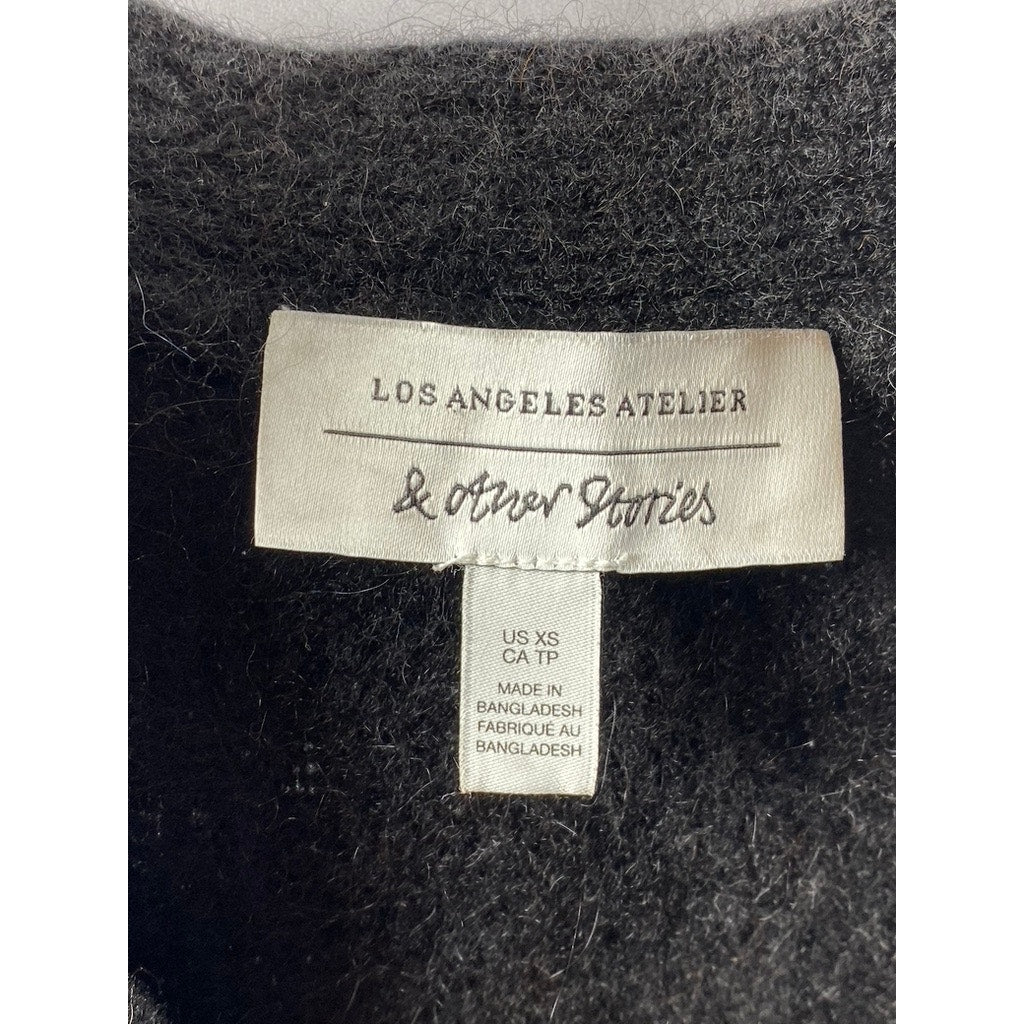 & OTHER STORIES Women's Black Alpaca-Blend Cropped V-Neck Cardigan SZ XS
