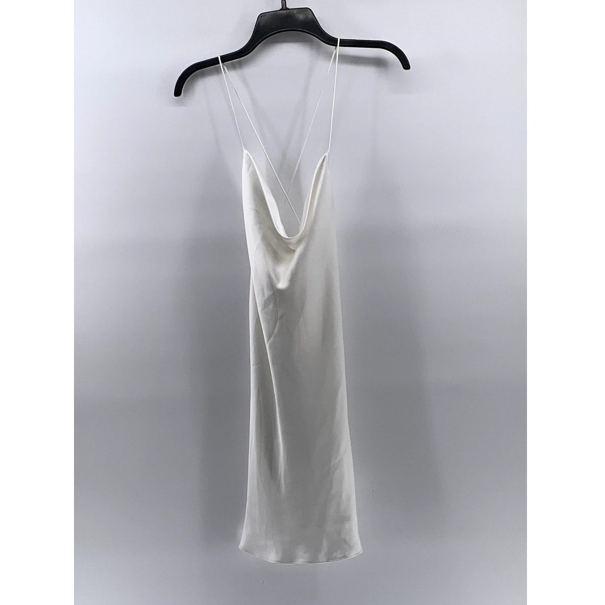 ZARA Women’s White Satin Cowl-Neck Spaghetti Strap Backless Mini Dress SZ M