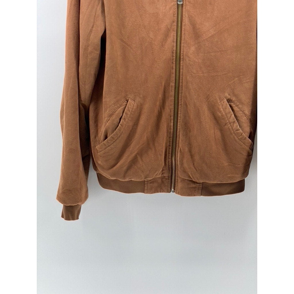 PULL & BEAR Men's Tan Faux Suede Zip-Up Long Sleeve Bomber Jacket SZ M