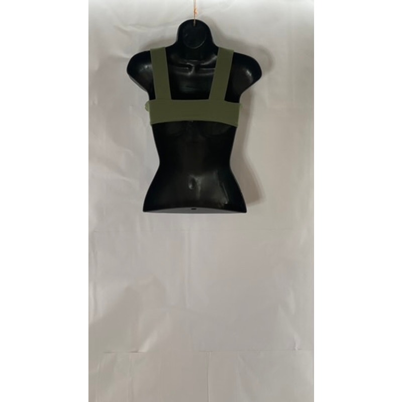 WE WORE WHAT Women's Solid Army Green Straight-Neck Bandeau Sport Bra SZ S