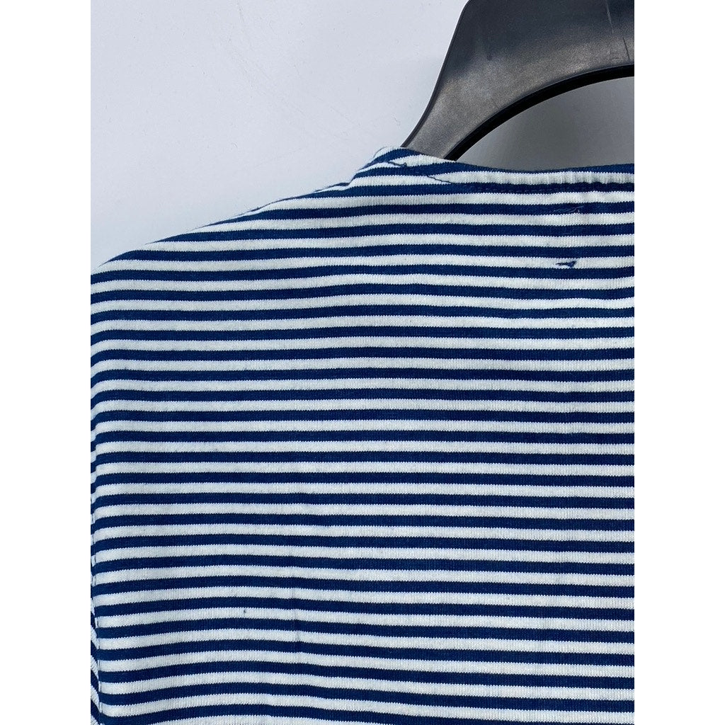 ZARA ORIGINS Women's Blue-White Horizontal Stripe Crewneck Long Sleeve Top SZ M