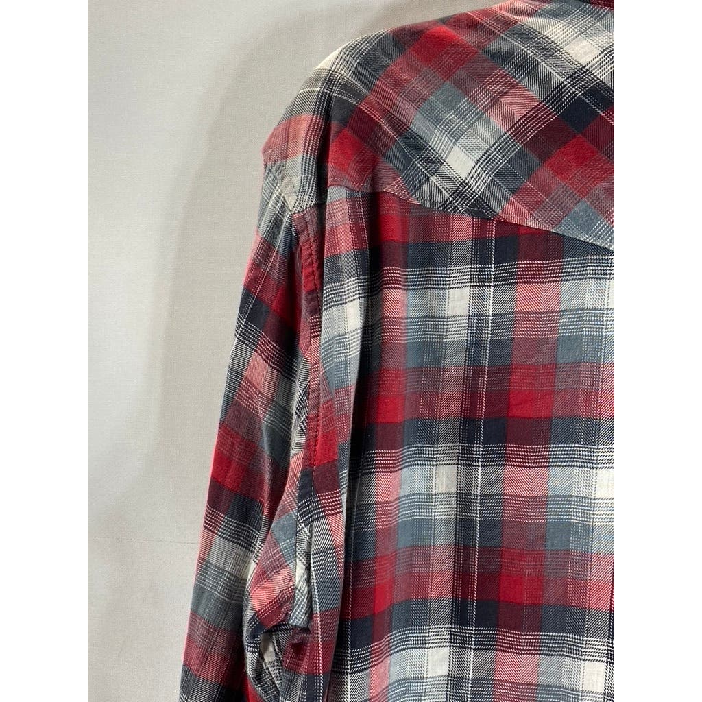 LUCKY BRAND Black Label Men's Red/Gray Plaid Classic-Fit Button-Up Shirt SZ L
