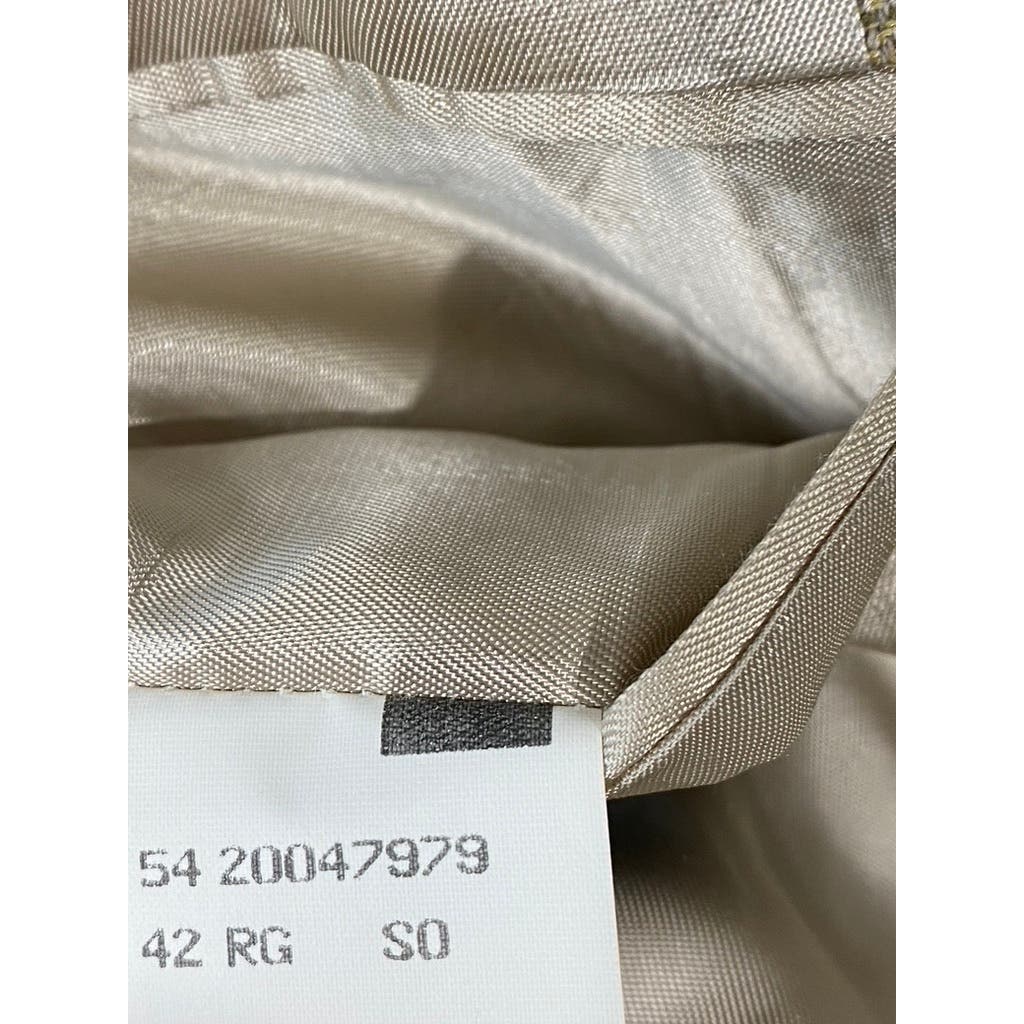 BROOKS BROTHERS Men's Tan Windowpane Silk Blend Two-Button Suit Jacket SZ 42R