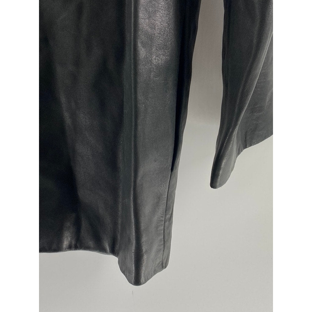 BANANA REPUBLIC Women's Black Button-Up Leather Streetwear Coat SZ S