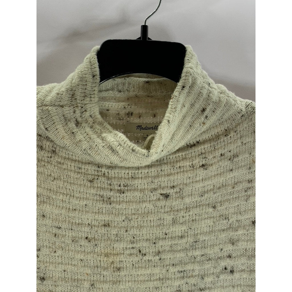 MADEWELL Women's Cream Flecked Belmont Donegal Mock Neck Pullover Sweater SZ S