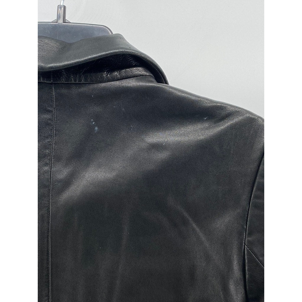 BANANA REPUBLIC Women's Black Button-Up Leather Streetwear Coat SZ S