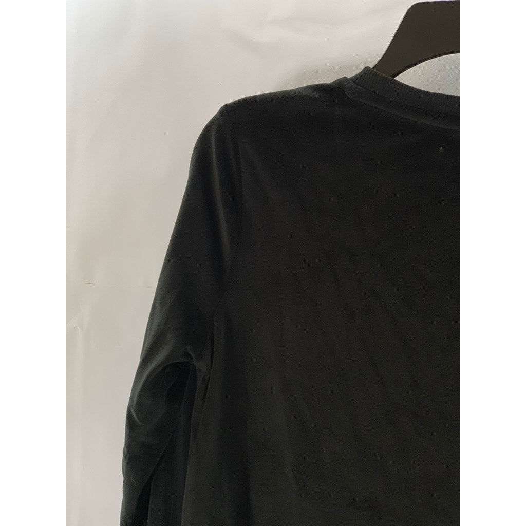 BOBEAU Women's Black Velvet V-Neck Pullover Long Sleeve Sweater SZ S