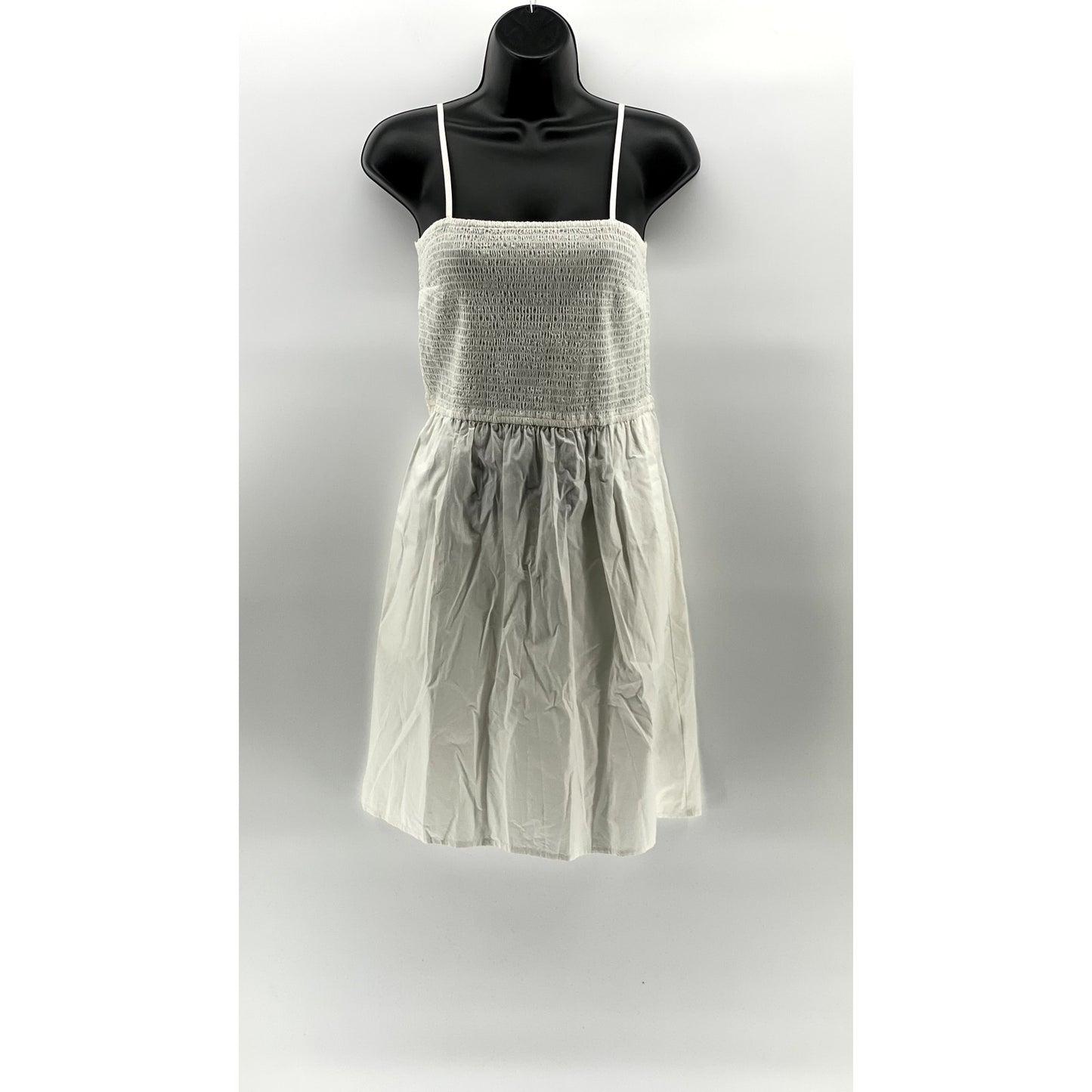 THE DROP Women's White Smocked Spaghetti Strap Fit & Flare Mini Dress SZ S