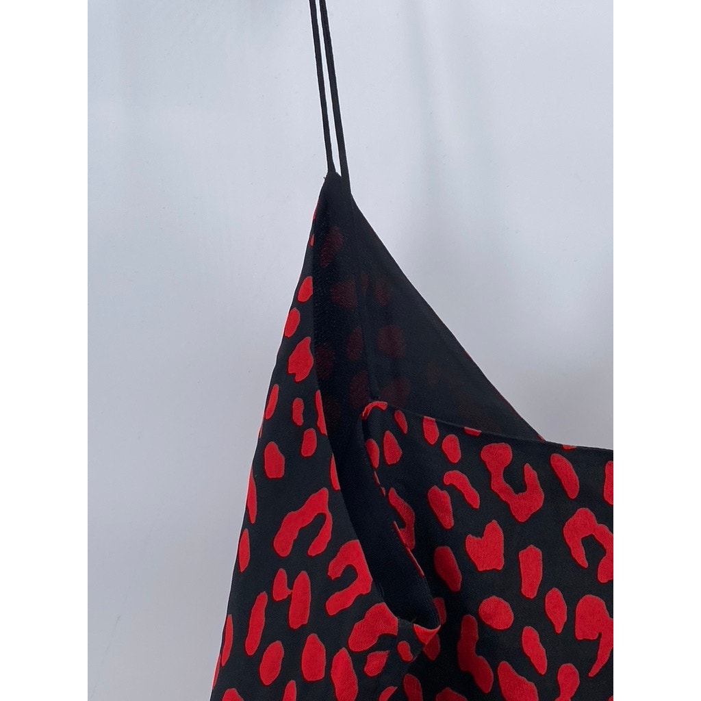 ALICE + OLIVIA Women’s Black-Red Contessa Animal Print V-Neck Cami Top SZ M