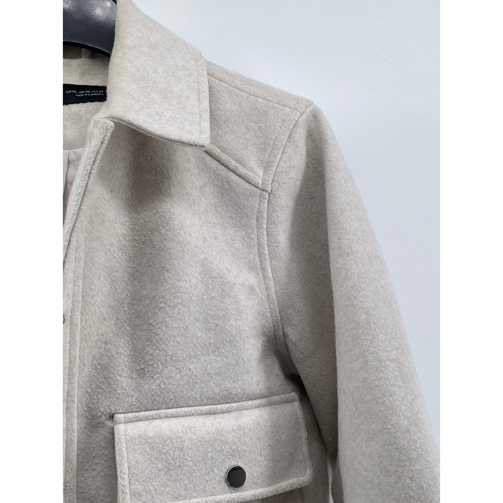 ZARA Women's Soft Ecru Beige Snap-Button Cropped Jacket SZ XS