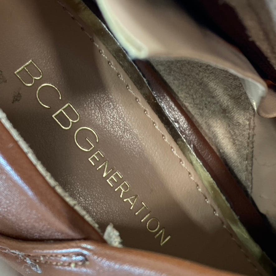 BCBGENERATION Women's Brown Faux Leather Hadix Pointed-Toe Stiletto Bootie SZ9.5