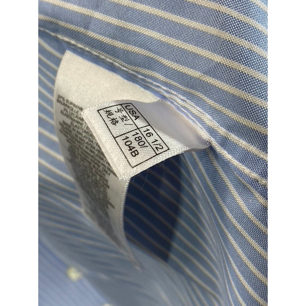 BROOKS BROTHERS Men's Blue Striped Regent-Fit Button-Up Dress Shirt SZ 16.5/32