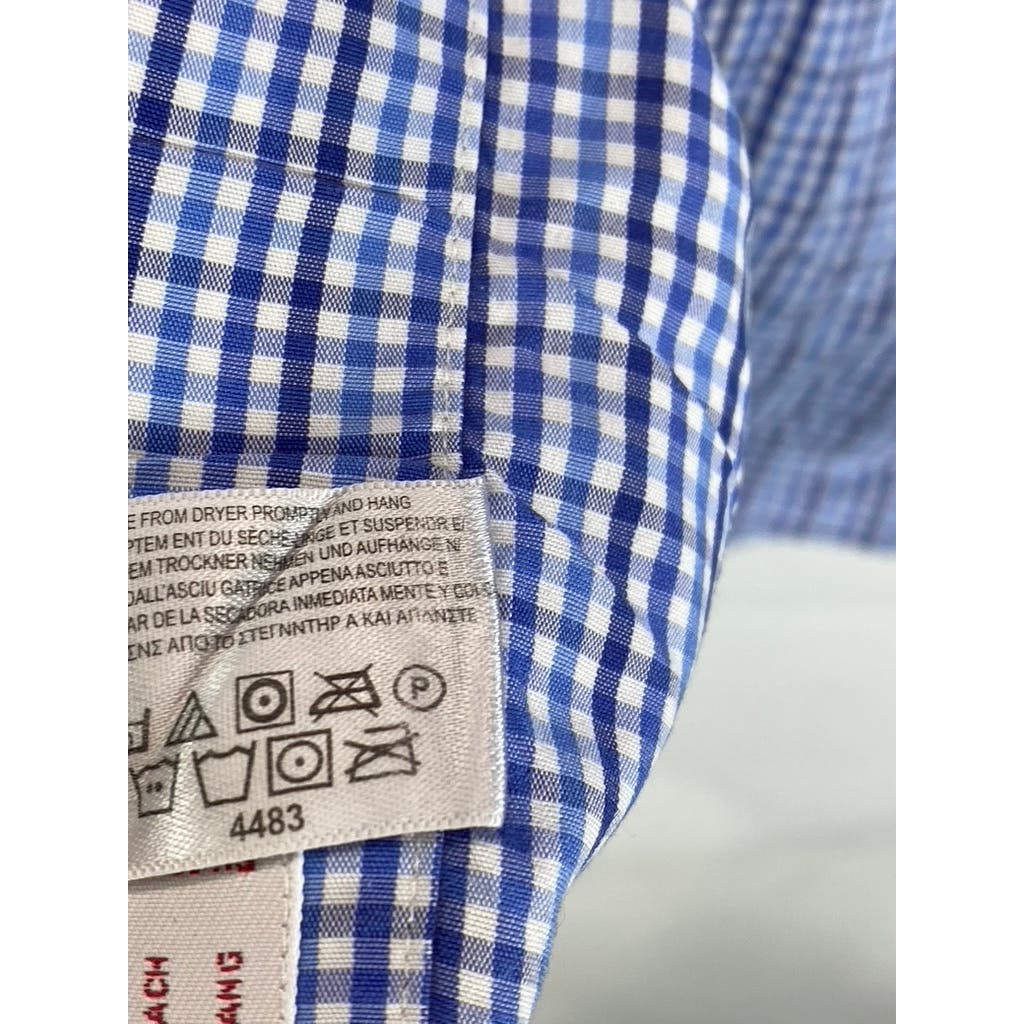BROOKS BROTHERS Men's Blue Gingham Original Polo Regular-Fit Button-Up Shirt SZL