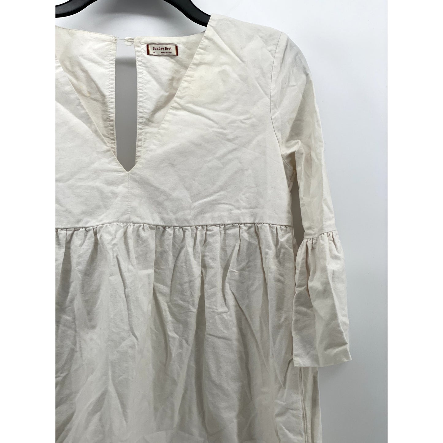 SUNDAY BEST Women's White Solid V-Neck Elbow Bell Sleeve A-Line Mini Dress SZ XS