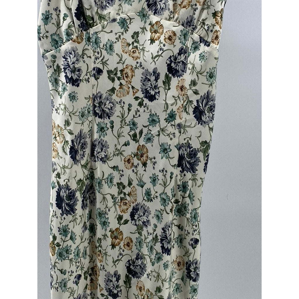 ZARA Women's White Floral Print Scoop-Neck Back-Button Detail Maxi Dress SZ S