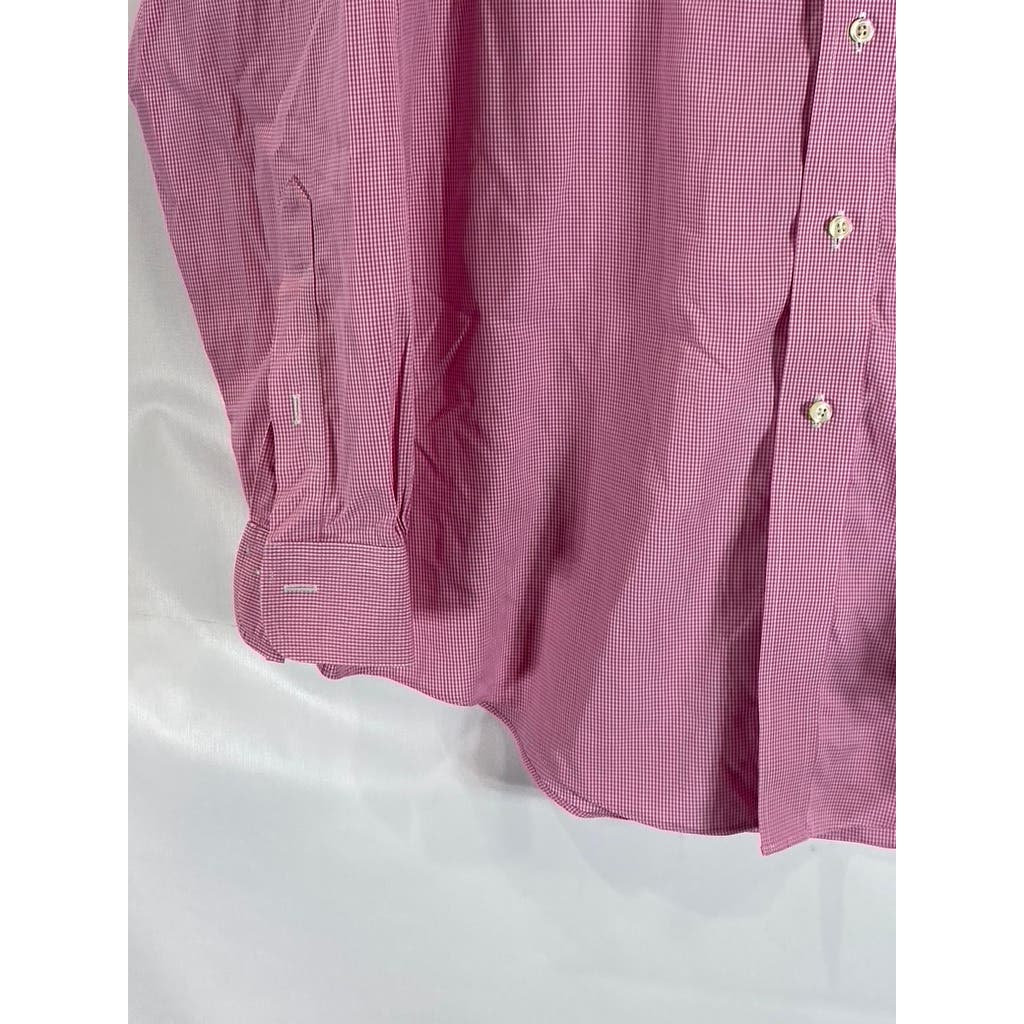 BROOKS BROTHERS 346 Men's Pink Gingham Slim-Fit Button-Up Long Sleeve Shirt SZ16